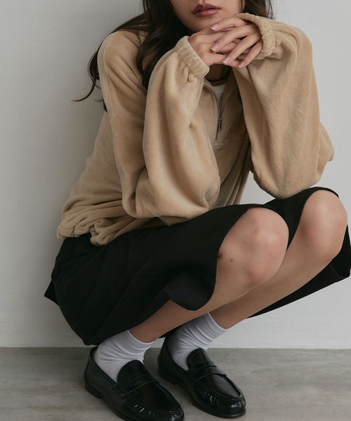 ad thie（アドティエ）の「フリース ハーフジップ プルオーバー（スウェット・レディース・チャコール/ピンク/ブラウン/ベージュ/ライトグレー・LARGE/MEDIUM）」の22枚目の写真