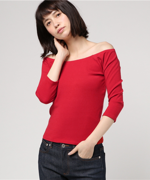 SLY（スライ）の「CUT オフショルTOPS（Tシャツ/カットソー・レディース・ブラックミックス/イエロー系その他/ブラック/レッド/ホワイト・2/1）」の14枚目の写真