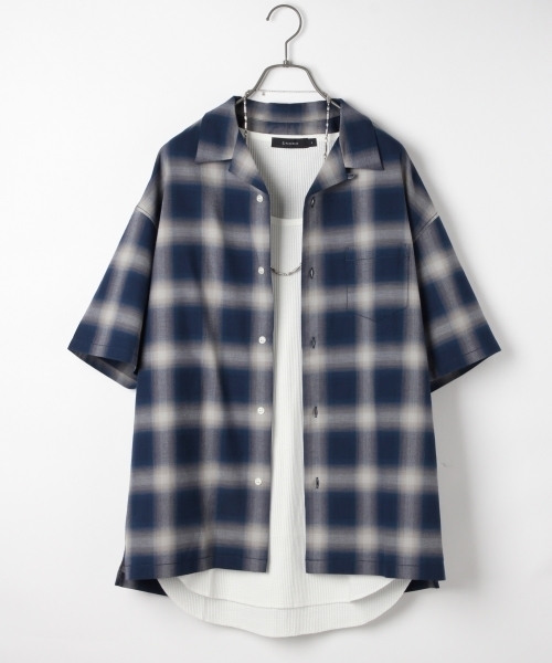 RAGEBLUE（レイジブルー）の「オープンカラーチェックシャツ/765423（シャツ/ブラウス・メンズ・ブルー/ブラック・LARGE/SMALL/MEDIUM）」の2枚目の写真