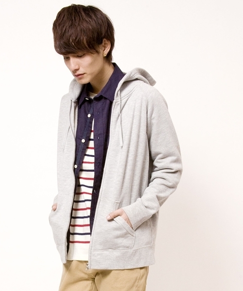 WEGO（ウィゴー）の「WEGO/裏毛カラーZIPパーカー（パーカー・メンズ・オフホワイト/ブラック/杢グレー/ケリー/ネイビー/マスタード/ピンク系その他/レッド・SMALL/MEDIUM/LARGE）」の4枚目の写真