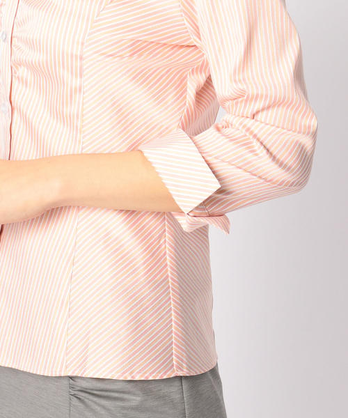 NARACAMICIE（ナラカミーチェ）の「ダブルストライプスタンドカラー七分袖シャツ（シャツ/ブラウス・レディース・ブルー/ネイビー/ピンク・LARGE/MEDIUM/SMALL）」の4枚目の写真