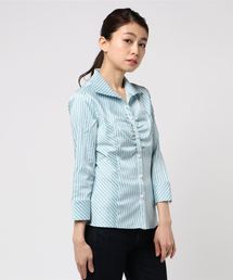 NARACAMICIE | ダブルストライプスタンドカラー七分袖シャツ(シャツ/ブラウス)