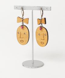 【Ongos】Wood face ribbon ピアス