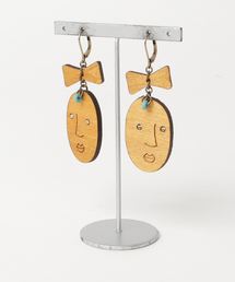 【Ongos】Wood face ribbon ピアス