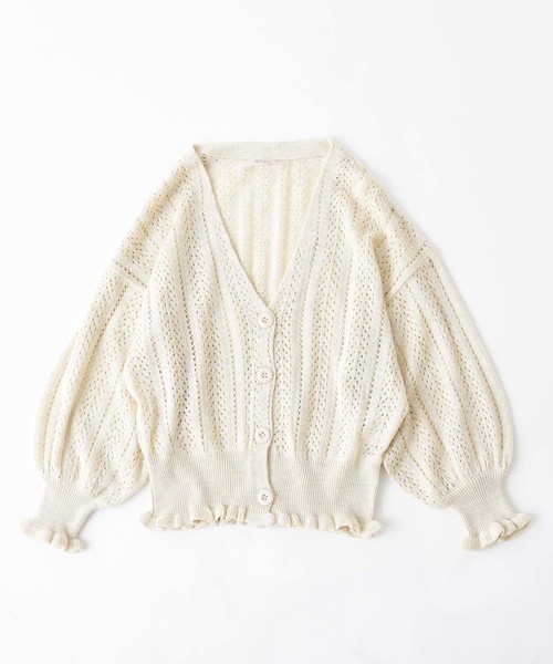 one after another NICE CLAUP(ワンアフターアナザーナイスクラップ)の「アイレットフリルカーディガン(カーディガン/ボレロ・レディース・アイボリー/ブラウン/ベージュ/グリーン系その他・FREE)」の2枚目の写真