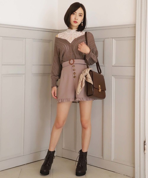 one after another NICE CLAUP(ワンアフターアナザーナイスクラップ)の「アイレットフリルカーディガン(カーディガン/ボレロ・レディース・アイボリー/ブラウン/ベージュ/グリーン系その他・FREE)」の8枚目の写真