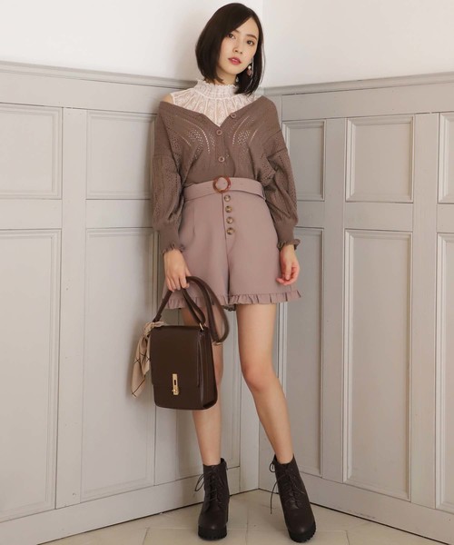 one after another NICE CLAUP(ワンアフターアナザーナイスクラップ)の「アイレットフリルカーディガン(カーディガン/ボレロ・レディース・アイボリー/ブラウン/ベージュ/グリーン系その他・FREE)」の10枚目の写真