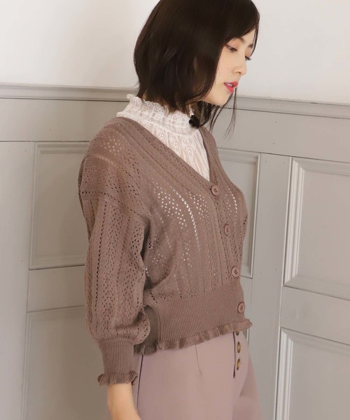 one after another NICE CLAUP(ワンアフターアナザーナイスクラップ)の「アイレットフリルカーディガン(カーディガン/ボレロ・レディース・アイボリー/ブラウン/ベージュ/グリーン系その他・FREE)」の11枚目の写真