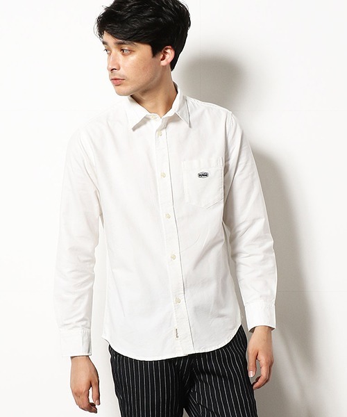 Purple&Yellow（パープルアンドイエロー）の「ワッペン付き オックス 長袖シャツ（シャツ/ブラウス・メンズ・ピンク/ブルー/アイボリー・SMALL/MEDIUM/X-SMALL/X-LARGE/LARGE）」の2枚目の写真