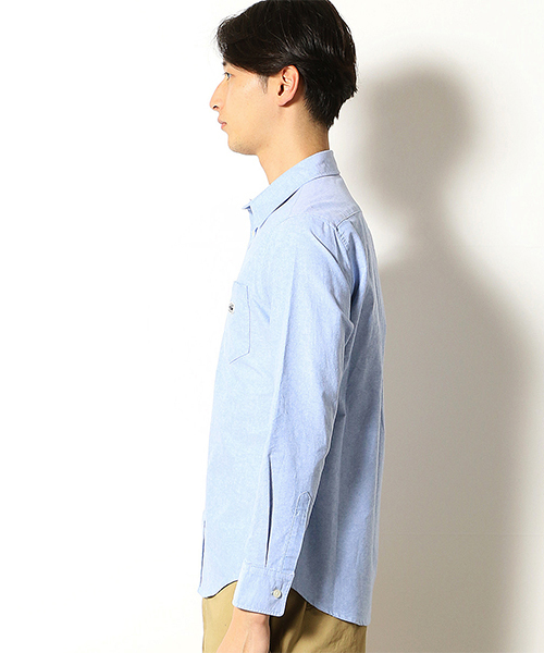 Purple&Yellow（パープルアンドイエロー）の「ワッペン付き オックス 長袖シャツ（シャツ/ブラウス・メンズ・ピンク/ブルー/アイボリー・SMALL/MEDIUM/X-SMALL/X-LARGE/LARGE）」の7枚目の写真