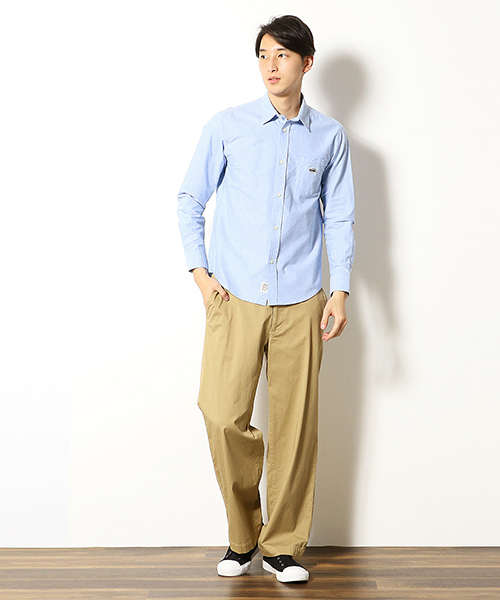 Purple&Yellow（パープルアンドイエロー）の「ワッペン付き オックス 長袖シャツ（シャツ/ブラウス・メンズ・ピンク/ブルー/アイボリー・SMALL/MEDIUM/X-SMALL/X-LARGE/LARGE）」の9枚目の写真