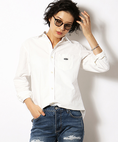 Purple&Yellow（パープルアンドイエロー）の「ワッペン付き オックス 長袖シャツ（シャツ/ブラウス・メンズ・ピンク/ブルー/アイボリー・SMALL/MEDIUM/X-SMALL/X-LARGE/LARGE）」の14枚目の写真