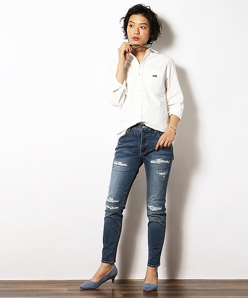 Purple&Yellow（パープルアンドイエロー）の「ワッペン付き オックス 長袖シャツ（シャツ/ブラウス・メンズ・ピンク/ブルー/アイボリー・SMALL/MEDIUM/X-SMALL/X-LARGE/LARGE）」の15枚目の写真