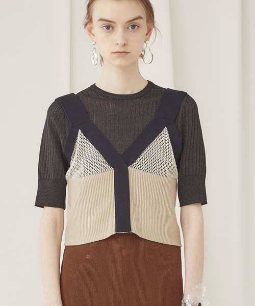 TAN（タン）の「【TAN】メッシュキャミソール 19SS-24（ベスト・レディース・ベージュ/ブラック/カーキ・FREE）」の6枚目の写真