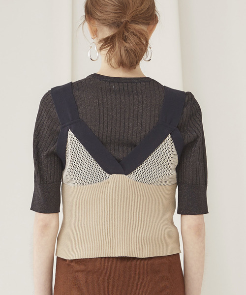 TAN（タン）の「【TAN】メッシュキャミソール 19SS-24（ベスト・レディース・ベージュ/ブラック/カーキ・FREE）」の8枚目の写真