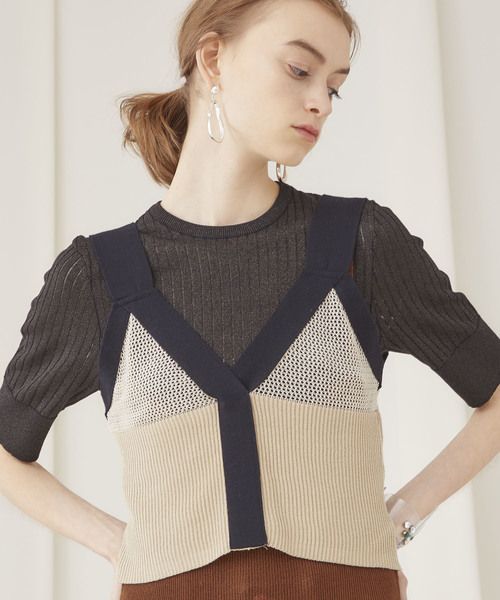 TAN（タン）の「【TAN】メッシュキャミソール 19SS-24（ベスト・レディース・ベージュ/ブラック/カーキ・FREE）」の10枚目の写真