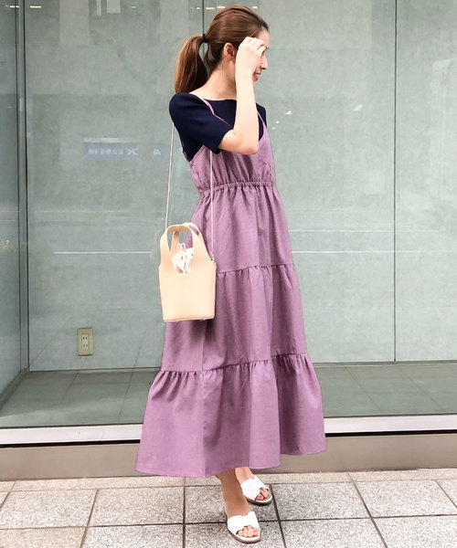 KOBE LETTUCE（コウベレタス）の「袖フリルカットソー&マキシ丈ティアードワンピース2点セット（ワンピース・レディース・ネイビー/ピンク系その他/ベージュ/ブルー・FREE）」の4枚目の写真