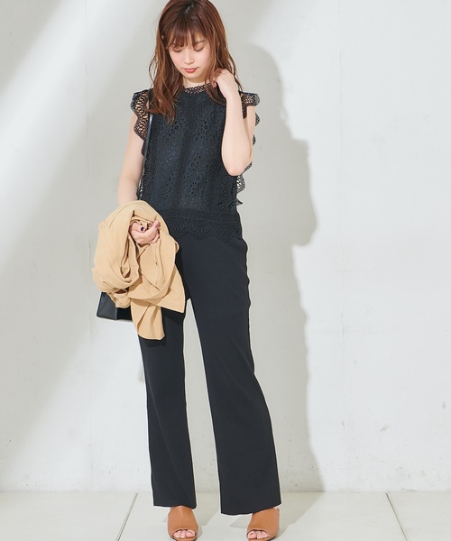 natural couture（ナチュラルクチュール）の「ややフレアリブパンツ（その他パンツ・レディース・アイボリー/ブラック/ベージュ・FREE）」の6枚目の写真