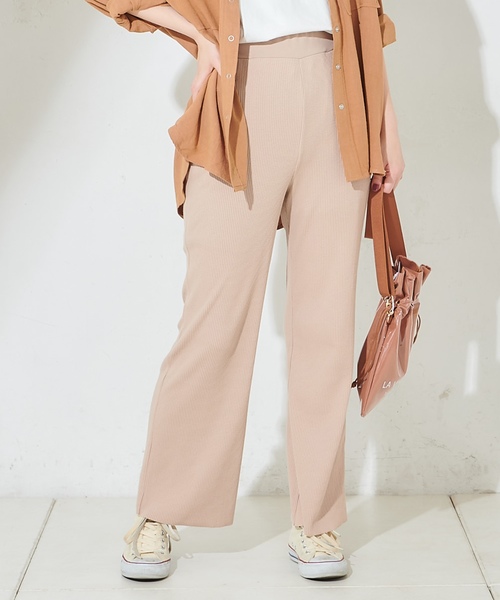 natural couture（ナチュラルクチュール）の「ややフレアリブパンツ（その他パンツ・レディース・アイボリー/ブラック/ベージュ・FREE）」の4枚目の写真