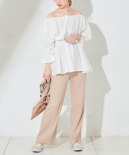 natural couture（ナチュラルクチュール）の「ややフレアリブパンツ（その他パンツ・レディース・アイボリー/ブラック/ベージュ・FREE）」の7枚目の写真