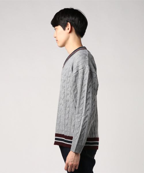 WEGO（ウィゴー）の「WEGO/ラインチルデンセーター（ニット/セーター・メンズ・ベージュ/ネイビー/ホワイト/杢グレー/レッド・MEDIUM/LARGE）」の6枚目の写真