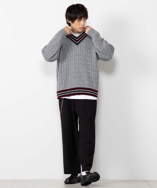 WEGO（ウィゴー）の「WEGO/ラインチルデンセーター（ニット/セーター・メンズ・ベージュ/ネイビー/ホワイト/杢グレー/レッド・MEDIUM/LARGE）」の22枚目の写真