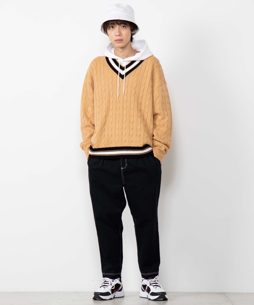 WEGO（ウィゴー）の「WEGO/ラインチルデンセーター（ニット/セーター・メンズ・ベージュ/ネイビー/ホワイト/杢グレー/レッド・MEDIUM/LARGE）」の21枚目の写真