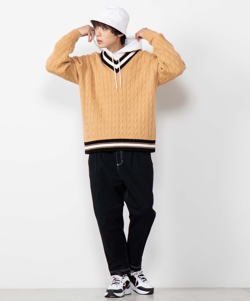 WEGO（ウィゴー）の「WEGO/ラインチルデンセーター（ニット/セーター・メンズ・ベージュ/ネイビー/ホワイト/杢グレー/レッド・MEDIUM/LARGE）」の20枚目の写真