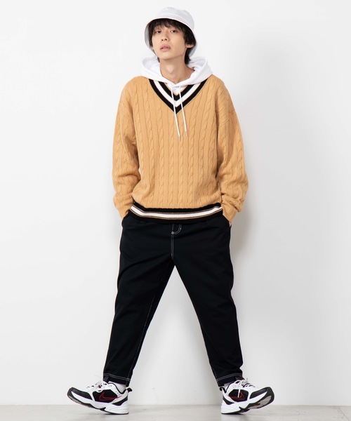 WEGO（ウィゴー）の「WEGO/ラインチルデンセーター（ニット/セーター・メンズ・ベージュ/ネイビー/ホワイト/杢グレー/レッド・MEDIUM/LARGE）」の18枚目の写真