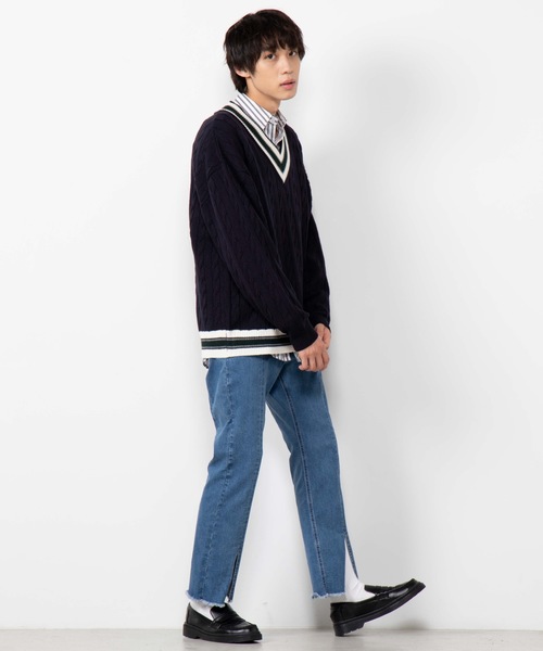 WEGO（ウィゴー）の「WEGO/ラインチルデンセーター（ニット/セーター・メンズ・ベージュ/ネイビー/ホワイト/杢グレー/レッド・MEDIUM/LARGE）」の15枚目の写真