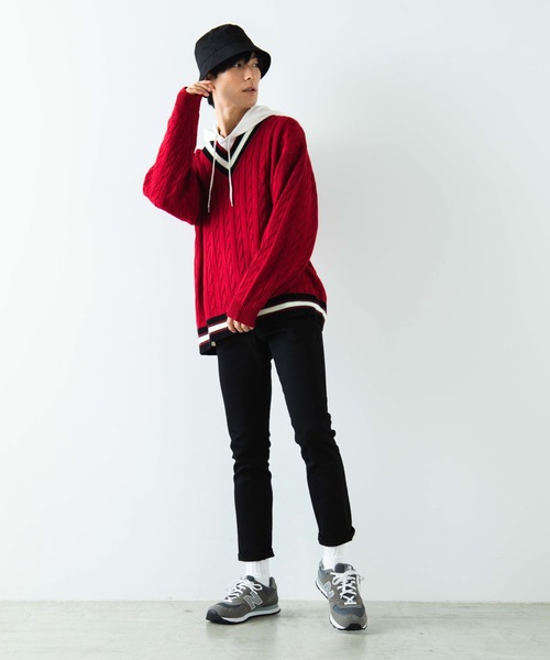 WEGO（ウィゴー）の「WEGO/ラインチルデンセーター（ニット/セーター・メンズ・ベージュ/ネイビー/ホワイト/杢グレー/レッド・MEDIUM/LARGE）」の13枚目の写真