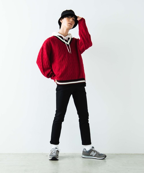 WEGO（ウィゴー）の「WEGO/ラインチルデンセーター（ニット/セーター・メンズ・ベージュ/ネイビー/ホワイト/杢グレー/レッド・MEDIUM/LARGE）」の12枚目の写真