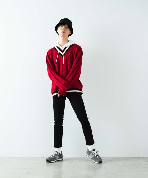 WEGO（ウィゴー）の「WEGO/ラインチルデンセーター（ニット/セーター・メンズ・ベージュ/ネイビー/ホワイト/杢グレー/レッド・MEDIUM/LARGE）」の11枚目の写真