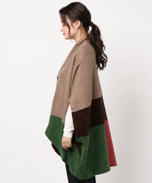 チャイハネ（チャイハネ）の「【チャイハネ】異素材ミックスパッチワークカーディガン（カーディガン/ボレロ・レディース・オレンジ/ネイビー/ベージュ・FREE）」の5枚目の写真