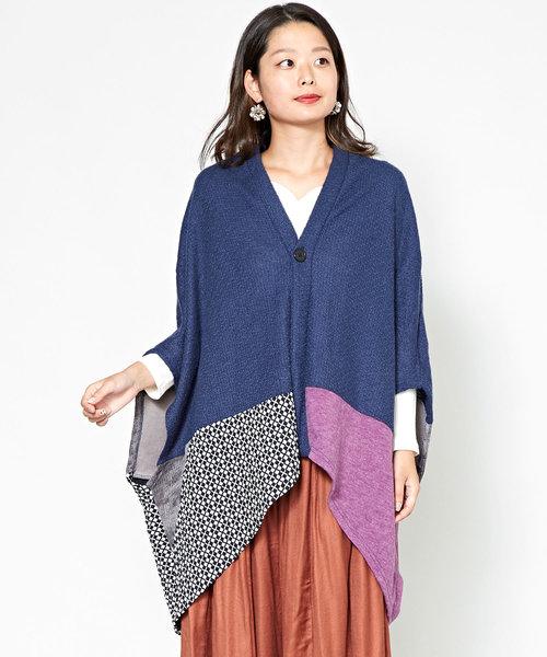 チャイハネ（チャイハネ）の「【チャイハネ】異素材ミックスパッチワークカーディガン（カーディガン/ボレロ・レディース・オレンジ/ネイビー/ベージュ・FREE）」の3枚目の写真