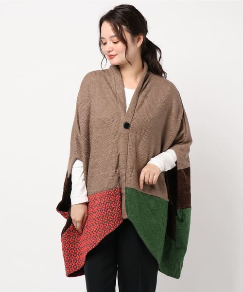 チャイハネ（チャイハネ）の「【チャイハネ】異素材ミックスパッチワークカーディガン（カーディガン/ボレロ・レディース・オレンジ/ネイビー/ベージュ・FREE）」の4枚目の写真