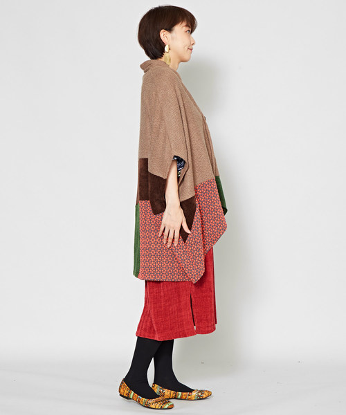 チャイハネ（チャイハネ）の「【チャイハネ】異素材ミックスパッチワークカーディガン（カーディガン/ボレロ・レディース・オレンジ/ネイビー/ベージュ・FREE）」の9枚目の写真