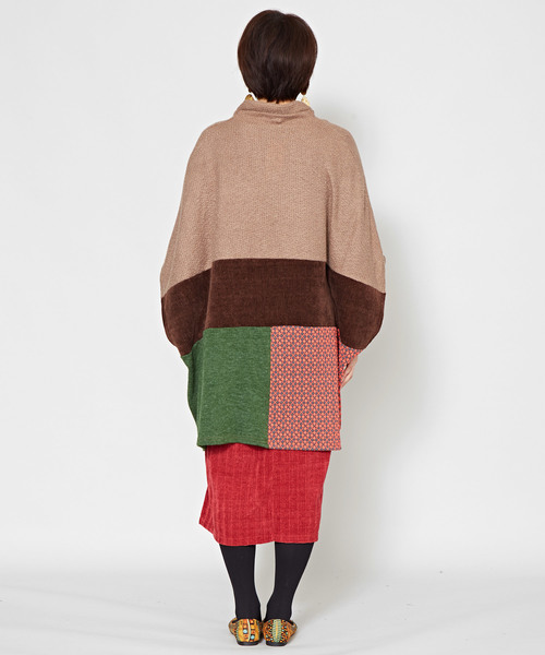 チャイハネ（チャイハネ）の「【チャイハネ】異素材ミックスパッチワークカーディガン（カーディガン/ボレロ・レディース・オレンジ/ネイビー/ベージュ・FREE）」の10枚目の写真