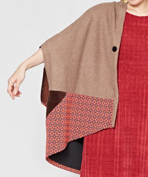 チャイハネ（チャイハネ）の「【チャイハネ】異素材ミックスパッチワークカーディガン（カーディガン/ボレロ・レディース・オレンジ/ネイビー/ベージュ・FREE）」の11枚目の写真