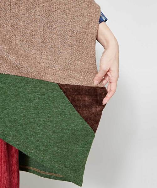 チャイハネ（チャイハネ）の「【チャイハネ】異素材ミックスパッチワークカーディガン（カーディガン/ボレロ・レディース・オレンジ/ネイビー/ベージュ・FREE）」の12枚目の写真