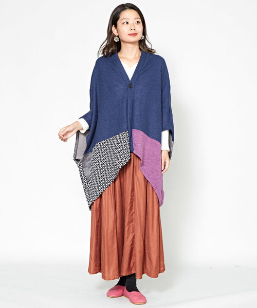 チャイハネ（チャイハネ）の「【チャイハネ】異素材ミックスパッチワークカーディガン（カーディガン/ボレロ・レディース・オレンジ/ネイビー/ベージュ・FREE）」の14枚目の写真