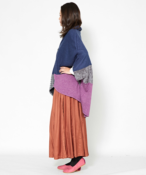 チャイハネ（チャイハネ）の「【チャイハネ】異素材ミックスパッチワークカーディガン（カーディガン/ボレロ・レディース・オレンジ/ネイビー/ベージュ・FREE）」の15枚目の写真