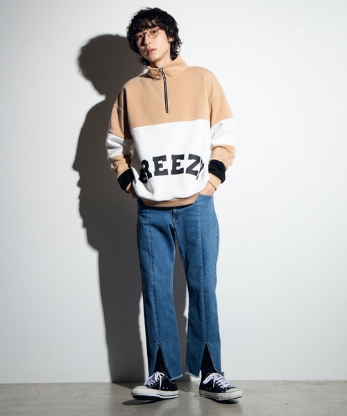 WEGO（ウィゴー）の「WEGO/切替ロゴハーフジップビッグシルエットプルオーバー（スウェット・メンズ・ホワイト/ベージュ・MEDIUM/LARGE）」の7枚目の写真