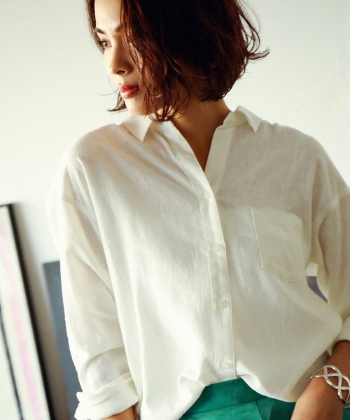 BAYFLOW（ベイフロー）の「リネンカラーシャツ（シャツ/ブラウス・レディース・ライトブルー/オフホワイト/カーキ/イエロー/オレンジ・SMALL/MEDIUM）」の2枚目の写真