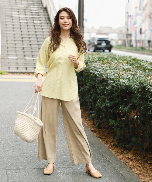 BAYFLOW（ベイフロー）の「リネンカラーシャツ（シャツ/ブラウス・レディース・ライトブルー/オフホワイト/カーキ/イエロー/オレンジ・SMALL/MEDIUM）」の6枚目の写真