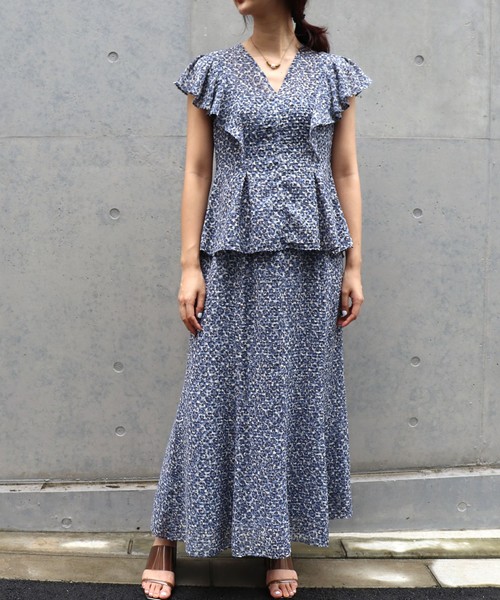 NINE（ナイン）の「レオパードフラワープリントスカート（スカート・レディース・ブルー/ベージュ・0/1）」の9枚目の写真