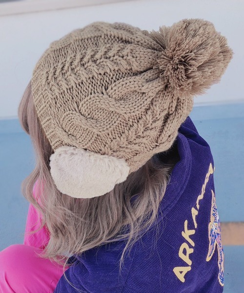 polcadot（ポルカドット）の「EAR COVER BONBON WATCH/イヤーカバーファー ニット（ニットキャップ/ビーニー・レディース・アイボリー/グレー/ベージュ/ラベンダー/ライトグレー/ブラック/ブルー/ライトグリーン/ライトベージュ・FREE）」の11枚目の写真