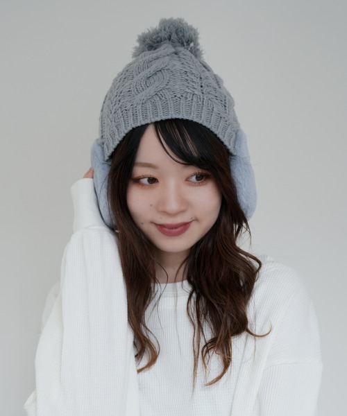 polcadot（ポルカドット）の「EAR COVER BONBON WATCH/イヤーカバーファー ニット（ニットキャップ/ビーニー・レディース・アイボリー/グレー/ベージュ/ラベンダー/ライトグレー/ブラック/ブルー/ライトグリーン/ライトベージュ・FREE）」の18枚目の写真