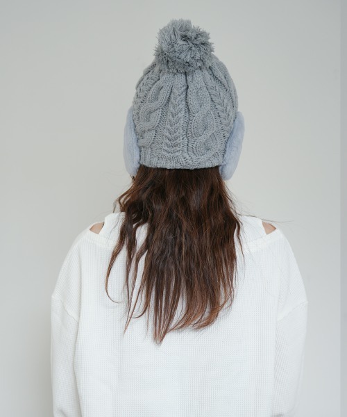 polcadot（ポルカドット）の「EAR COVER BONBON WATCH/イヤーカバーファー ニット（ニットキャップ/ビーニー・レディース・アイボリー/グレー/ベージュ/ラベンダー/ライトグレー/ブラック/ブルー/ライトグリーン/ライトベージュ・FREE）」の19枚目の写真