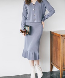 tocco closet | 【ZOZO限定】カーディガン×裾フリルタイトスカートのニットセットアップ(ワンピース)